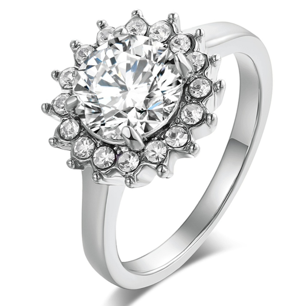 R5 | Stainless Steel Silver Plated Crystal Ring